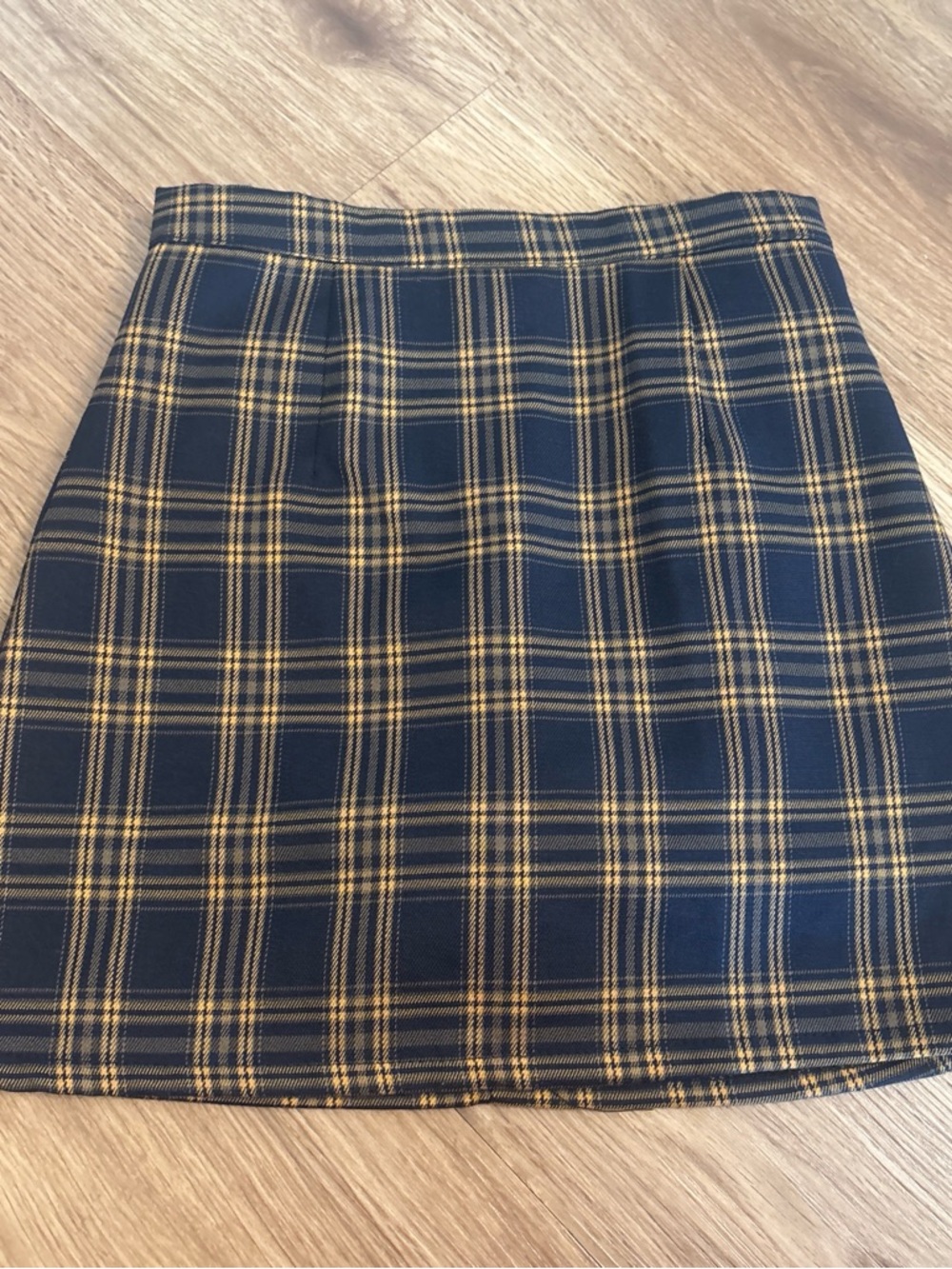 Zara Navy and Yellow Plaid Mini Skirt